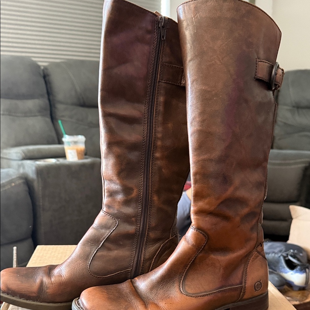 Women's Tall Brown Leather Riding Boots